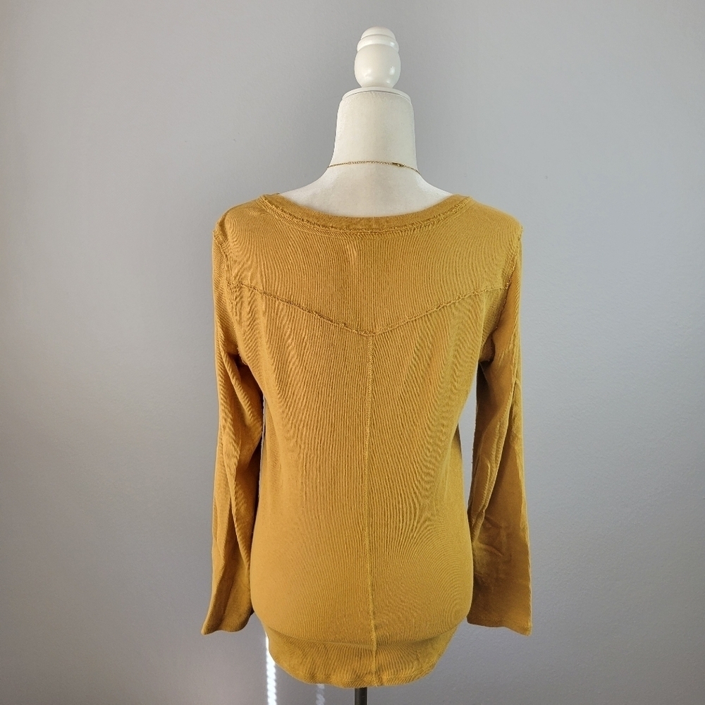 FREE PEOPLE // long sleeve plunge snap button flap pocket woven knit henley - Picture 10 of 16